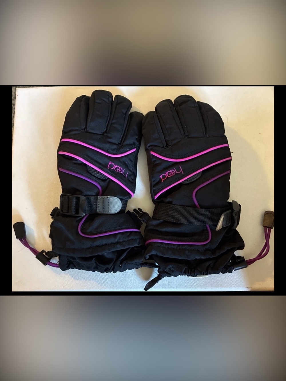 Head-Girls/ Woman’s Ski/ Winter Gloves Sz M Black/ Purple- Touchscreen Tech EUC